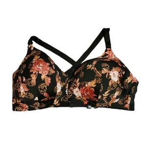 TORRID Curve Black Floral Wire Free Lightly Lined Racerback Bra Size 42DD